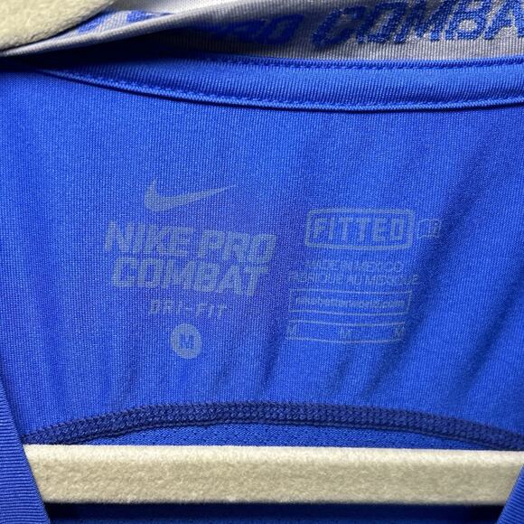 Nike Pro Combat Dri-Fit Active Wear Shirt Men's Medium Blue Fitted Crew Tee - Picture 3 of 9